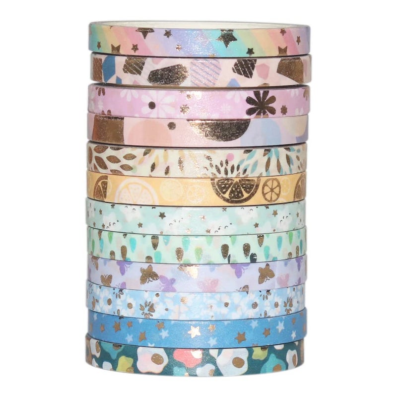 YUBBAEX 24 Rolls Skinny Washi Tape Set Gold Foil Print Decorative Tapes for Arts, DIY Crafts, Bullet Journals, Planners, Scrapbooking, Wrapping (Basic 5mm) - Image 5